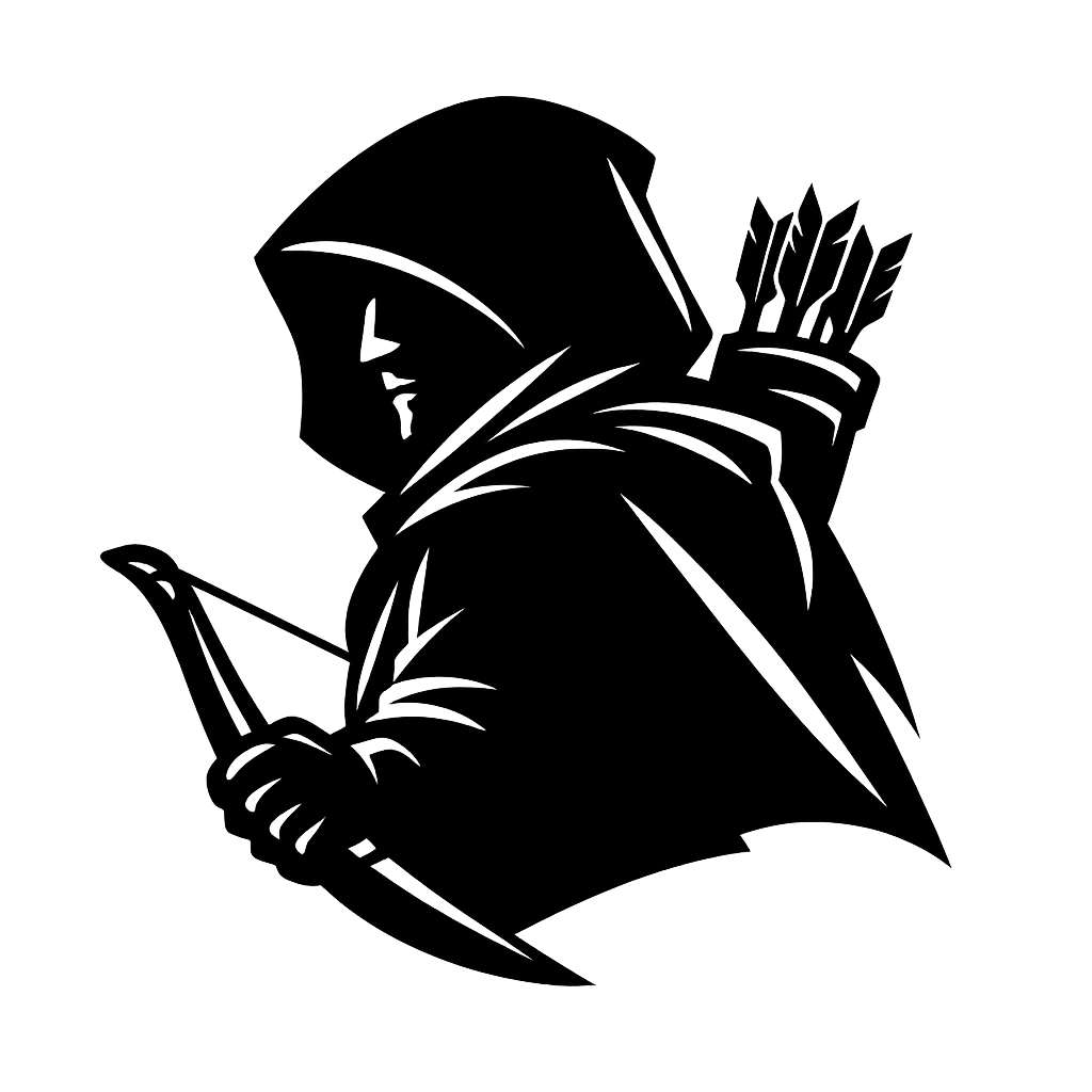 Silhouette of Robin Hood holding a bow